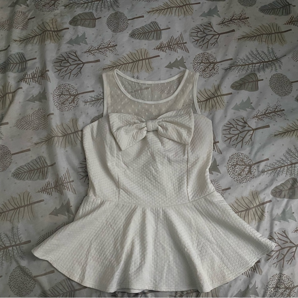 White Peplum Bow Tank Top